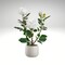 16.1" Artificial White Rose in Ceramic Vase | Elegant Faux Floral Table Decor